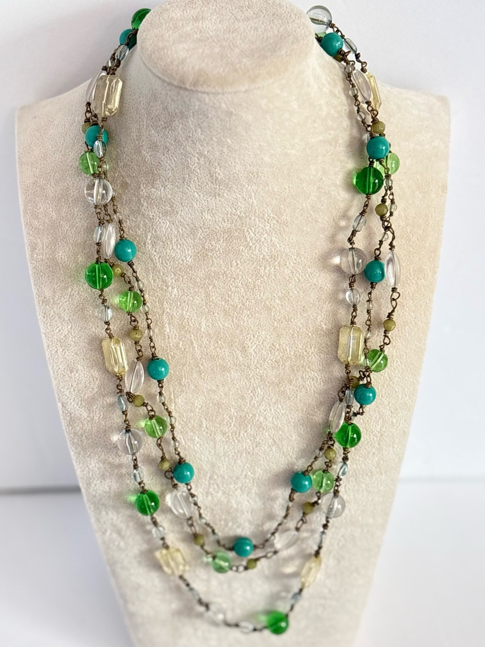 Multi Strand Green Turquoise Bead Necklace Layered Statement Necklace